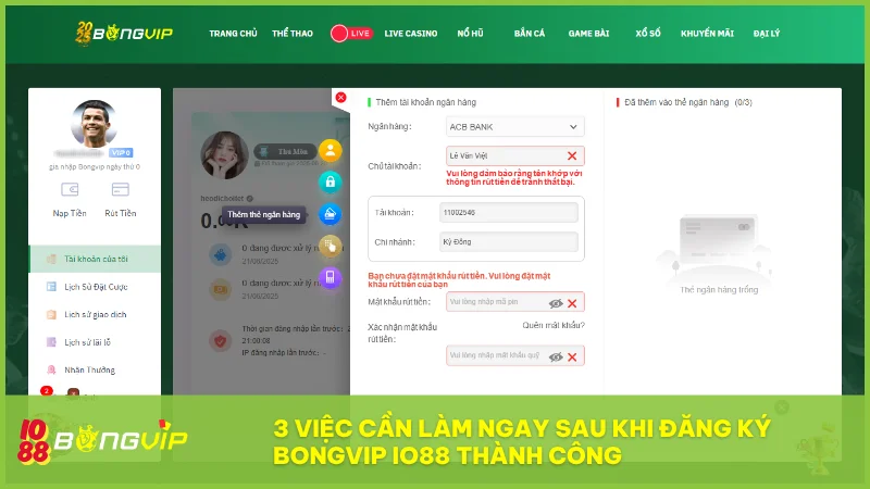 Hướng dẫn đăng ký BongVip chi tiết từ A-Z cho người mới (thành công 100%) 4 Sau khi đăng ký bạn nên xác thực tài khoản cập nhật hồ sơ và tận dụng các ưu đãi tân thủ