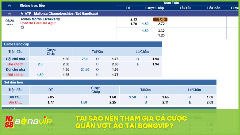 Cá cược Quần Vợt Ảo BONGVIP - Trải nghiệm độc quyền 4 BONGVIP đưa bạn vào sân chơi cá cược quần vợt ảo chuyên nghiệp