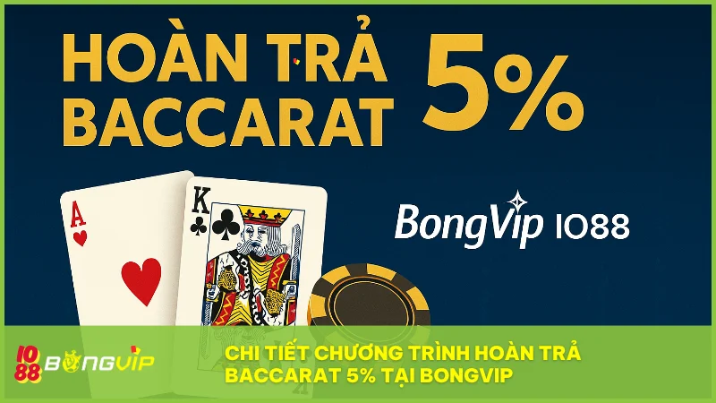 Hoàn trả Baccarat 5% tại BONGVIP IO88: Cược thua không lo, thêm vốn gỡ gạc! 3 Dù thắng hay thua bạn vẫn nhận 5% hoàn trả Baccarat từ BongVip IO88 mỗi ngày