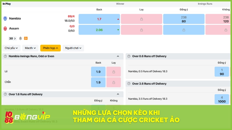 Cá cược Cricket ảo BONGVIP - Khám phá từ A-Z cho newbie 3 Đa dạng lựa chọn kèo giúp bạn dễ dàng chiến thắng trong Cricket ảo