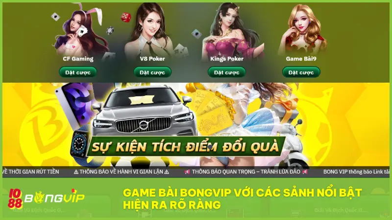 Game Bài BONGVIP - Thế giới bài ảo, chiến thắng thật 100%! 6 Game Bài BONGVIP với các sảnh nổi bật hiện ra rõ ràng