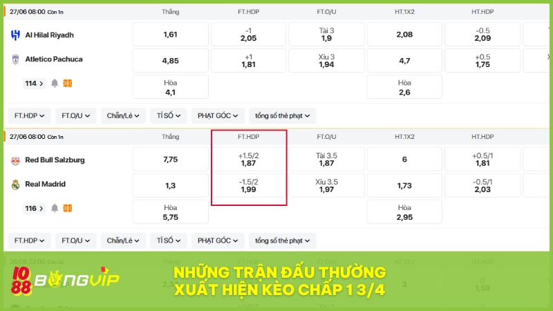 Kèo chấp 1 3/4 - Kiến thức hữu ích cho newbie tại BONGVIP 4 Kèo 1 3/4 xuất hiện khi hai đội có chênh lệch lớn về phong độ