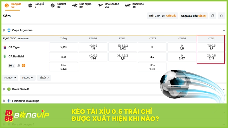 Kèo tài xỉu 0.5 trái BONGVIP - Mức dự đoán bàn thắng hấp dẫn 3 Kèo tài xỉu 0.5 chỉ xuất hiện khi xác suất ghi bàn cực thấp