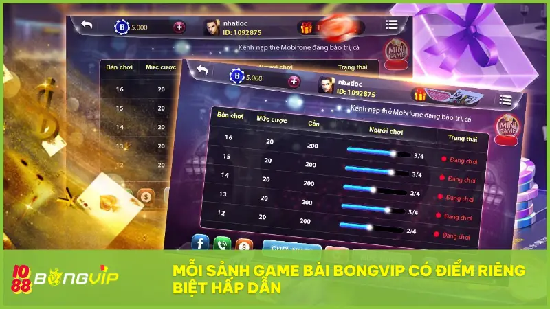 Game Bài BONGVIP - Thế giới bài ảo, chiến thắng thật 100%! 7 Mỗi sảnh Game bài BONGVIP đều có điểm riêng biệt hấp dẫn người chơi