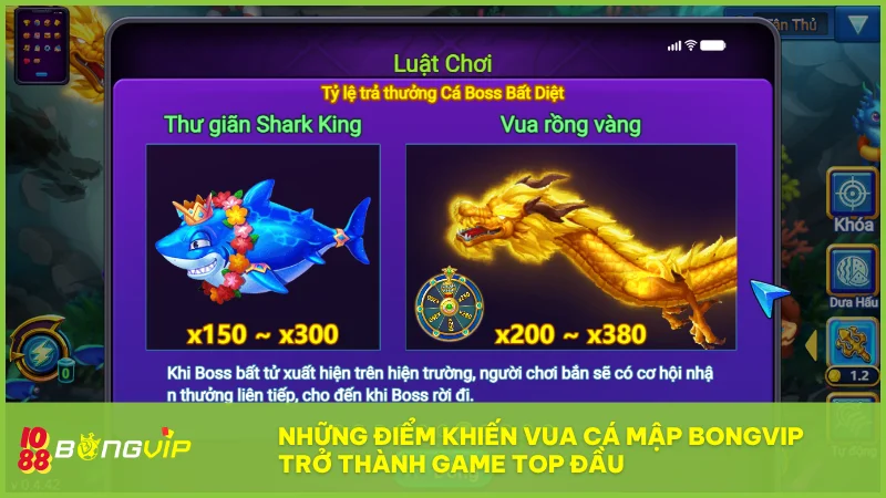 Vua Cá Mập: Chinh phục đại dương, săn boss bất diệt tại Bongvip 2 Vua Cá Mập chinh phục người chơi bằng đồ họa 3D đỉnh cao và trải nghiệm săn boss cực kỳ mãn nhãn.