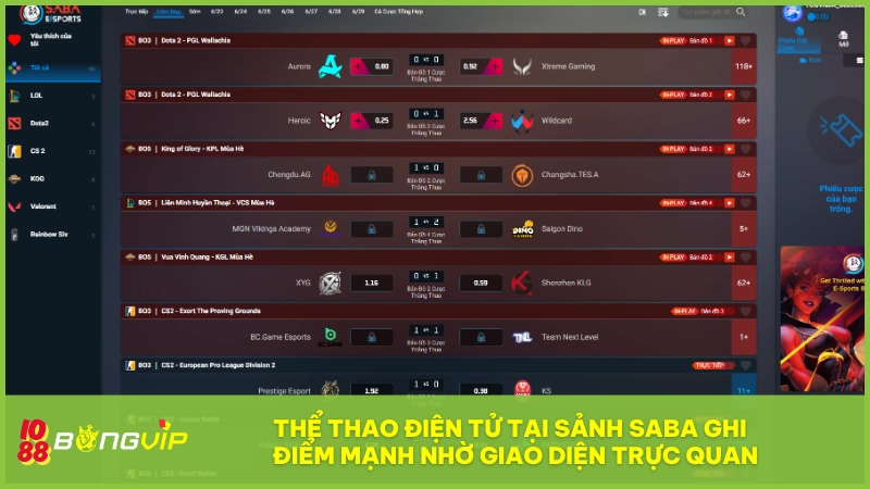 Thể Thao Điện Tử BONGVIP - Chuyên mục cá cược xu hướng 2025 4 Thể thao điện tử tại sảnh SABA ghi điểm mạnh nhờ giao diện trực quan