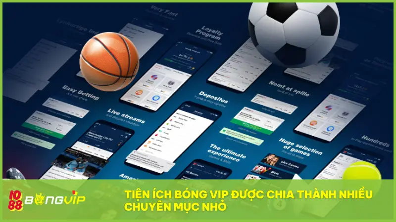 Tiện Ích Bóng Vip 4 Tiện ích Bóng Vip được chia thành nhiều chuyên mục nhỏ