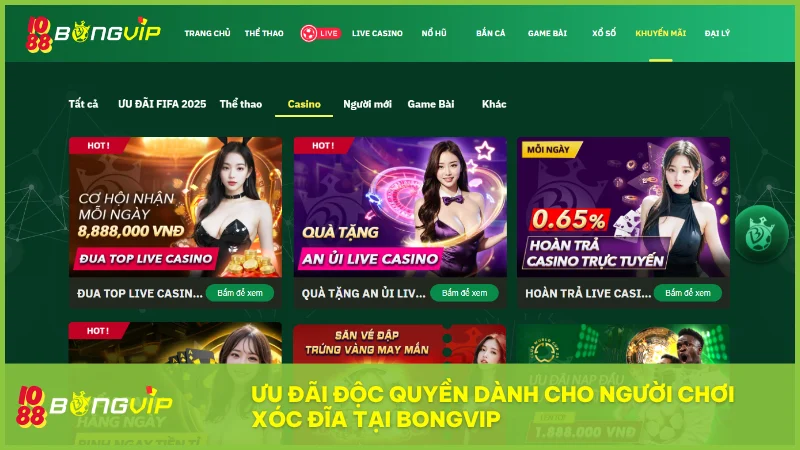 Xóc Đĩa Livestream tại BongVip: Trải nghiệm sòng bài chân thực, minh bạch cùng dealer 5 Hàng loạt phần thưởng hấp dẫn đang chờ bạn với chính sách ưu đãi riêng biệt cho người chơi xóc đĩa