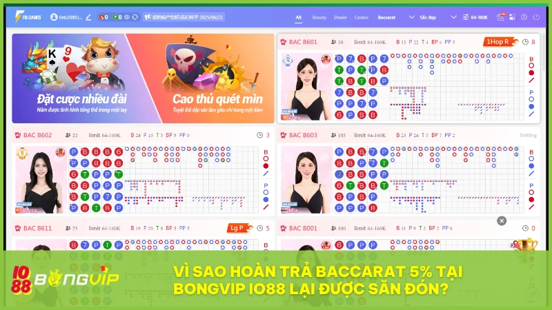 Hoàn trả Baccarat 5% tại BONGVIP IO88: Cược thua không lo, thêm vốn gỡ gạc! 2 Hoàn trả Baccarat 5% giúp người chơi yên tâm hơn khi cược với cơ hội gỡ vốn cao hơn